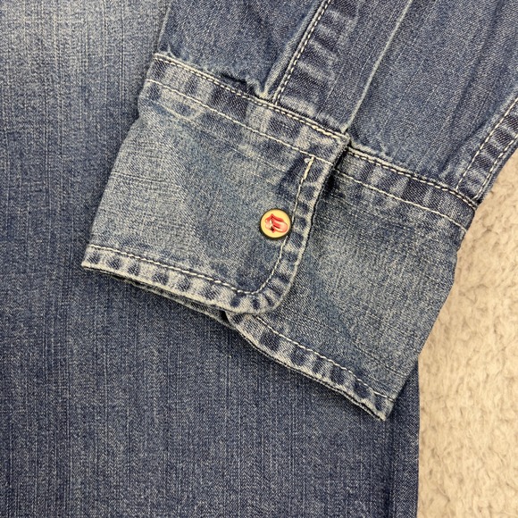 Riff Stars Studded Denim Pearl Snap Shirt Mens S Blue Rolling Stones Rock & Roll - Picture 6 of 12